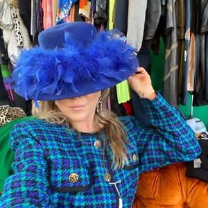 Vintage Betmar New York Blue Feather Trimmed Hat